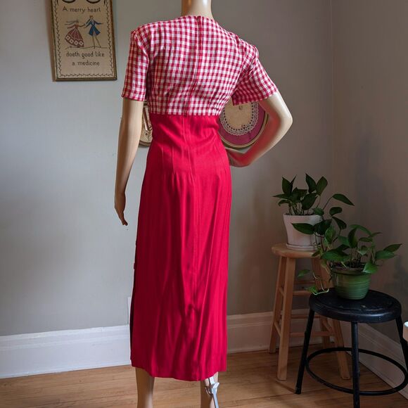 NWT Vintage 90s Betsy Lauren Gingham Dress Midi Button Slit Cottagecore Floral 7 - Picture 4 of 14
